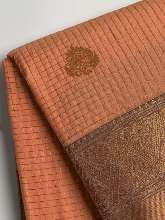 Peach Semi Silk Saree with Copper Zari Borderd Design