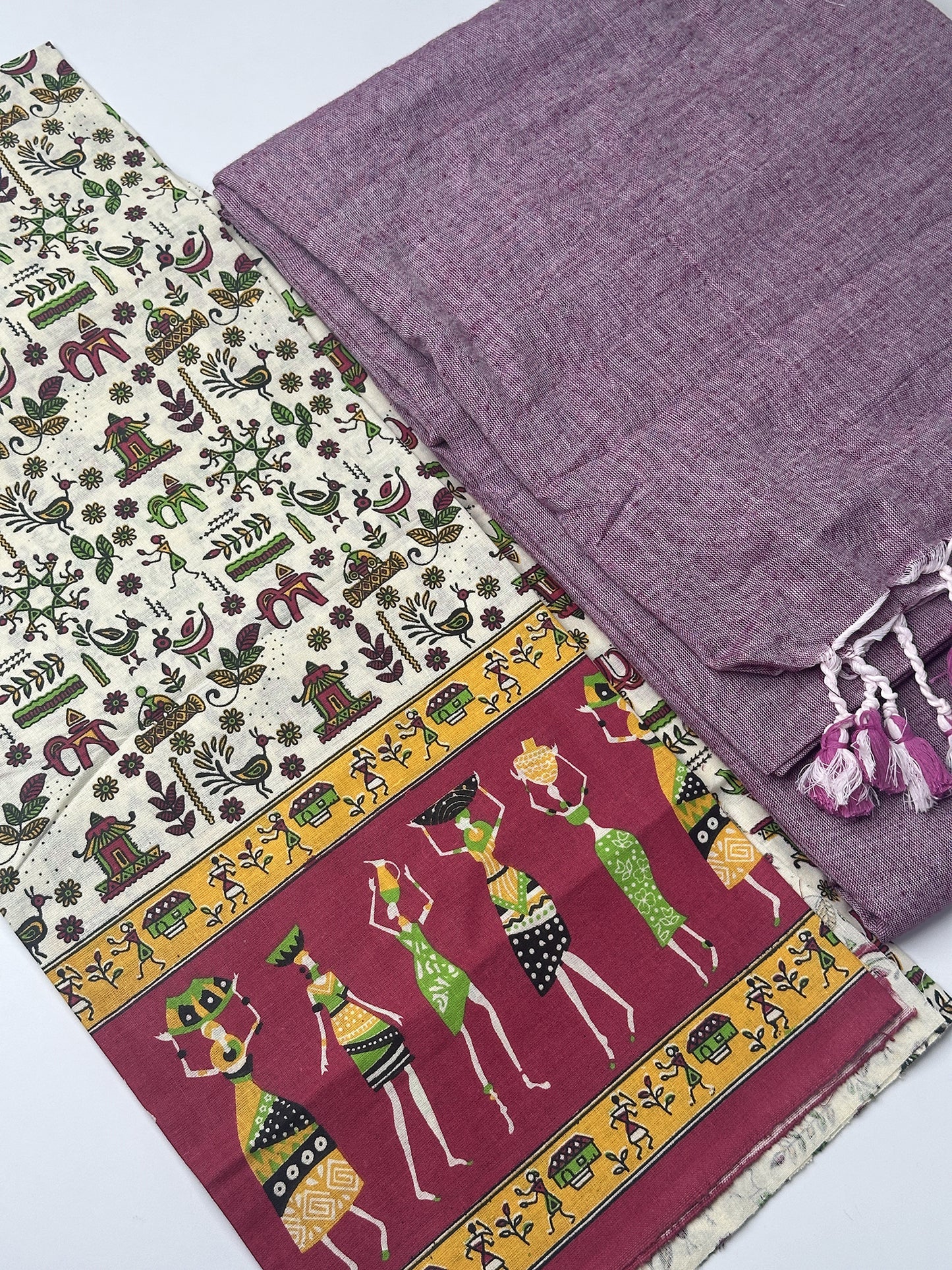 Purple Khadi Cotton Saree with Ajrakh Printed Blouse Combos Saree Designed
