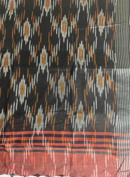 Black and Red Traditional Ikat Cotton Saree Pallus