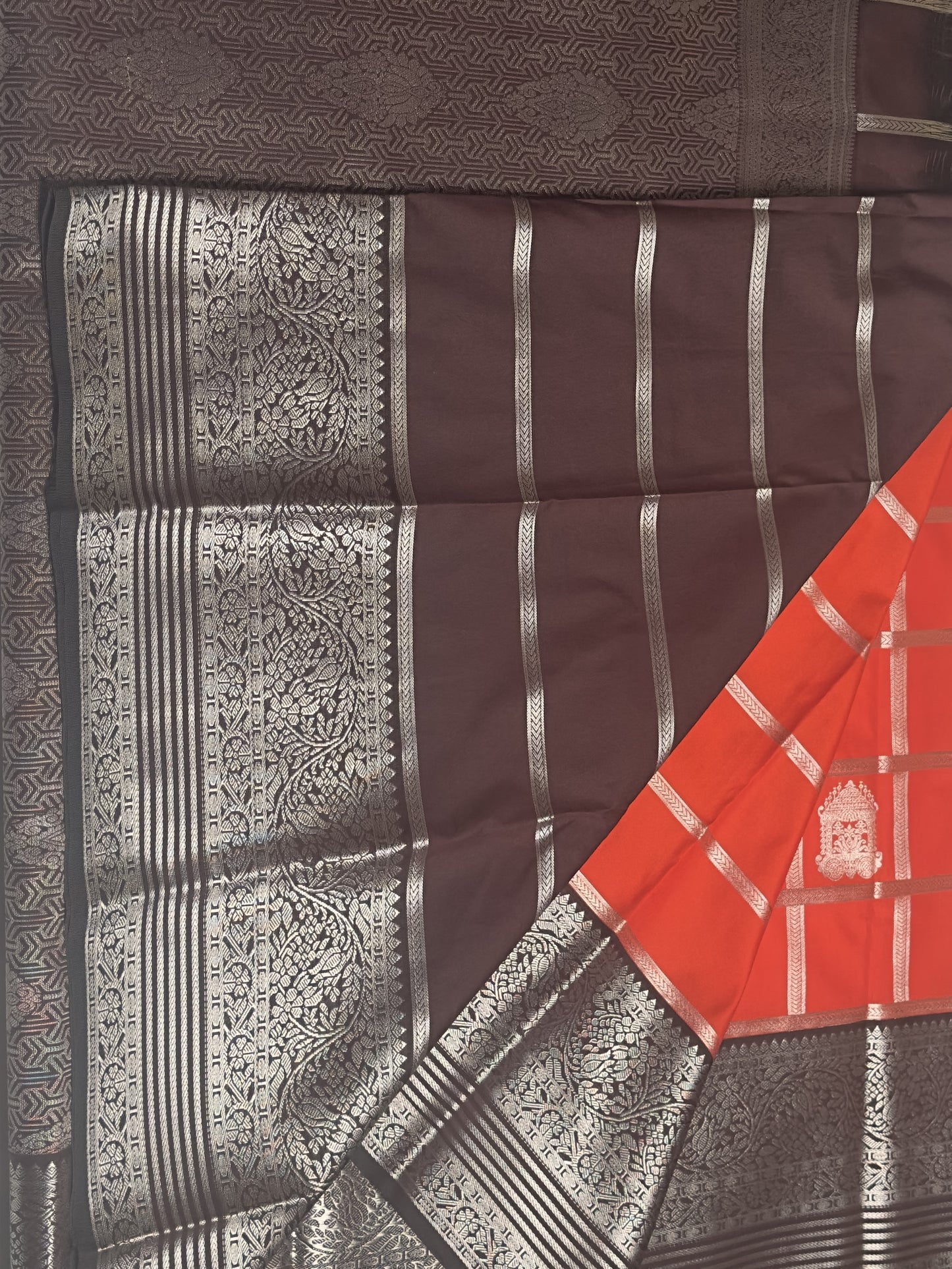 Crimson Royale Semi-Silk Saree with Silver Zari and Ebony Border Pallu