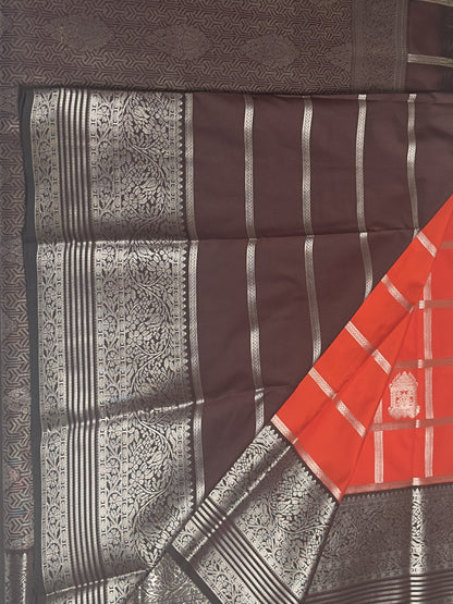 Crimson Royale Semi-Silk Saree with Silver Zari and Ebony Border Pallu