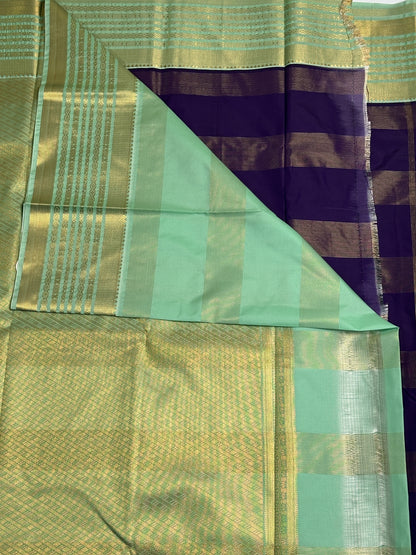 Kanchi Semi silk saree with monotone and golden Zari border pallu