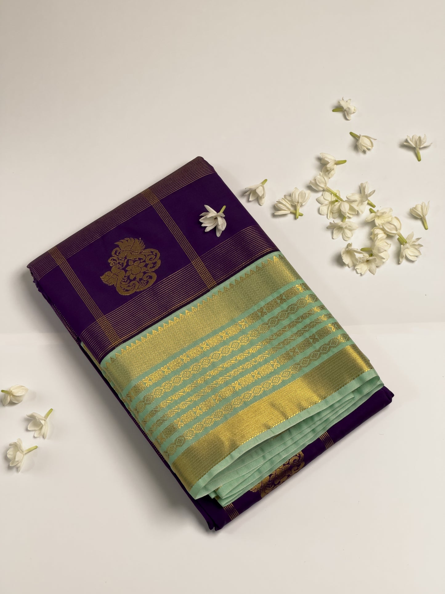 Kanchi Semi silk saree with monotone and golden Zari border saree