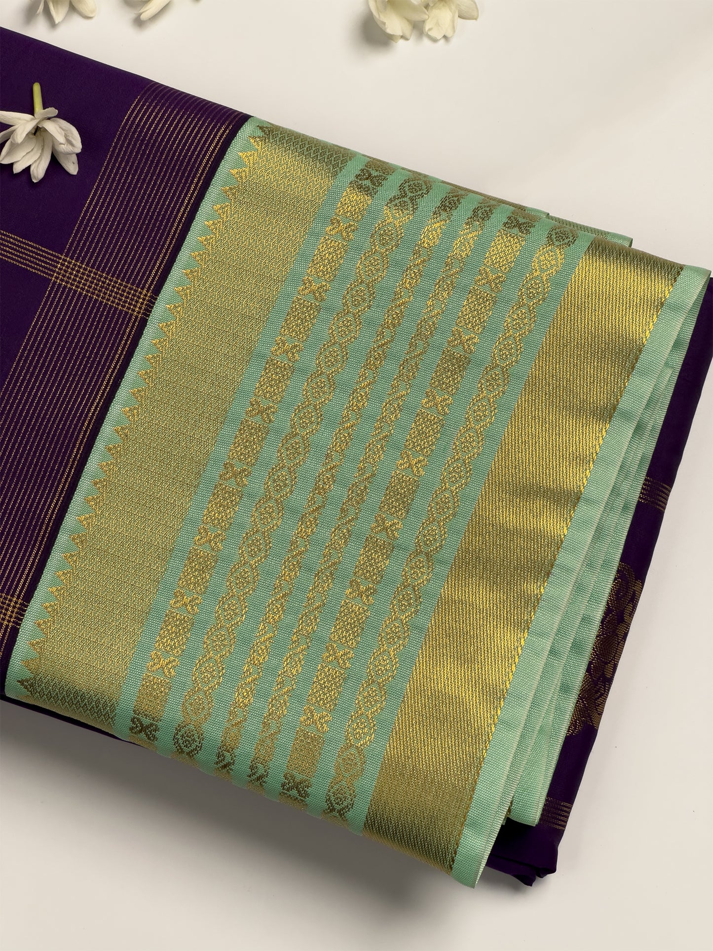 Kanchi Semi silk saree with monotone and golden Zari borders