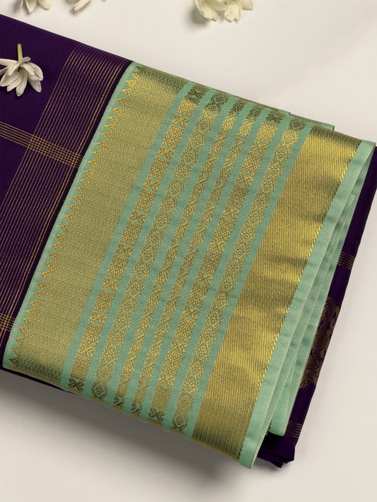 Kanchi Semi silk saree with monotone and golden Zari borders