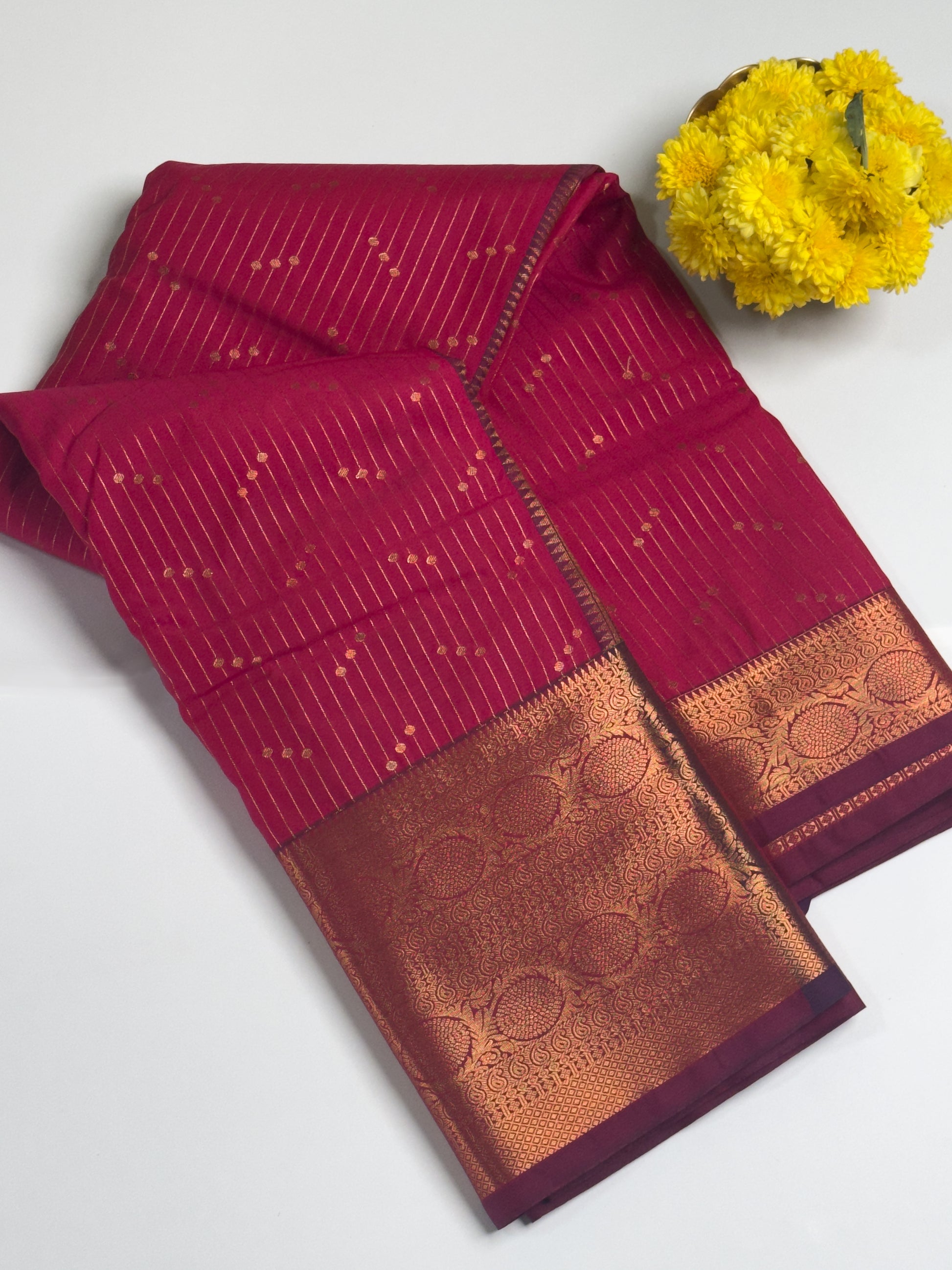 Macabre Semi Silk Saree with Copper Zari Border Designs
