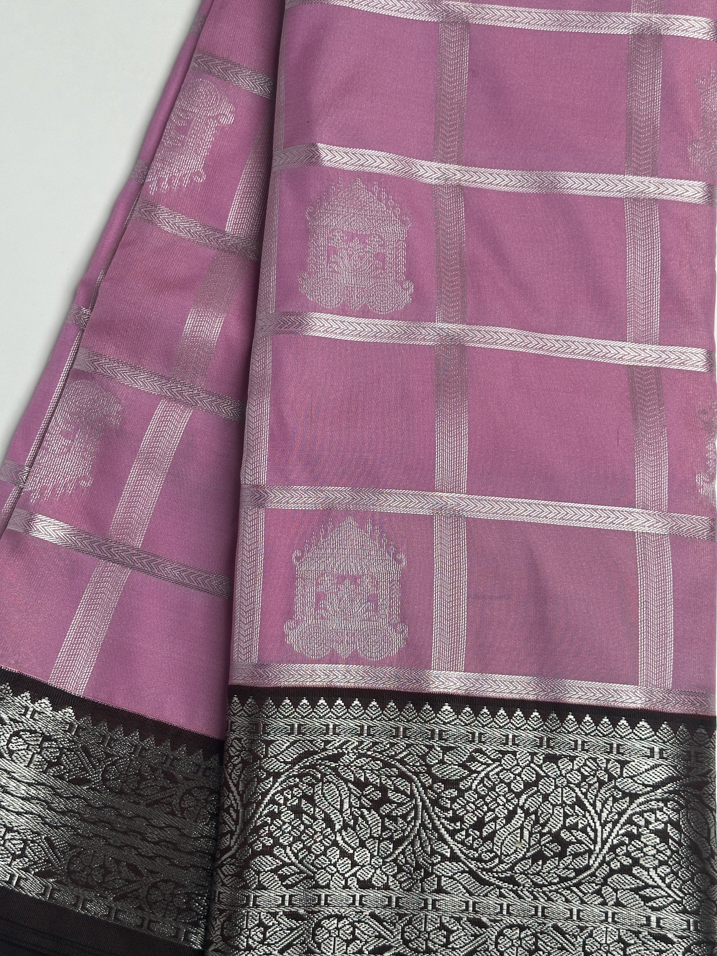 Moonrise Pink Semi-Silk Saree with Silver Zari and Chariot Design Border Design