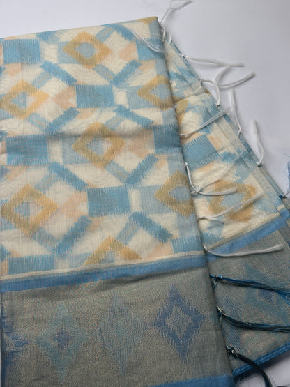 Ocean Blue Pochampally Cotton Saree design