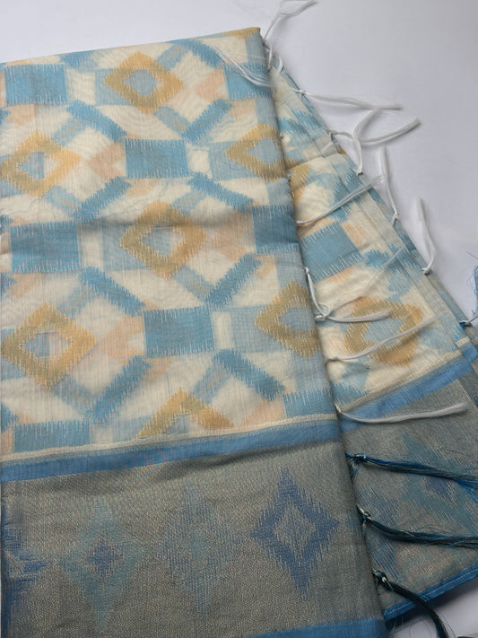 Ocean Blue Pochampally Cotton Saree design