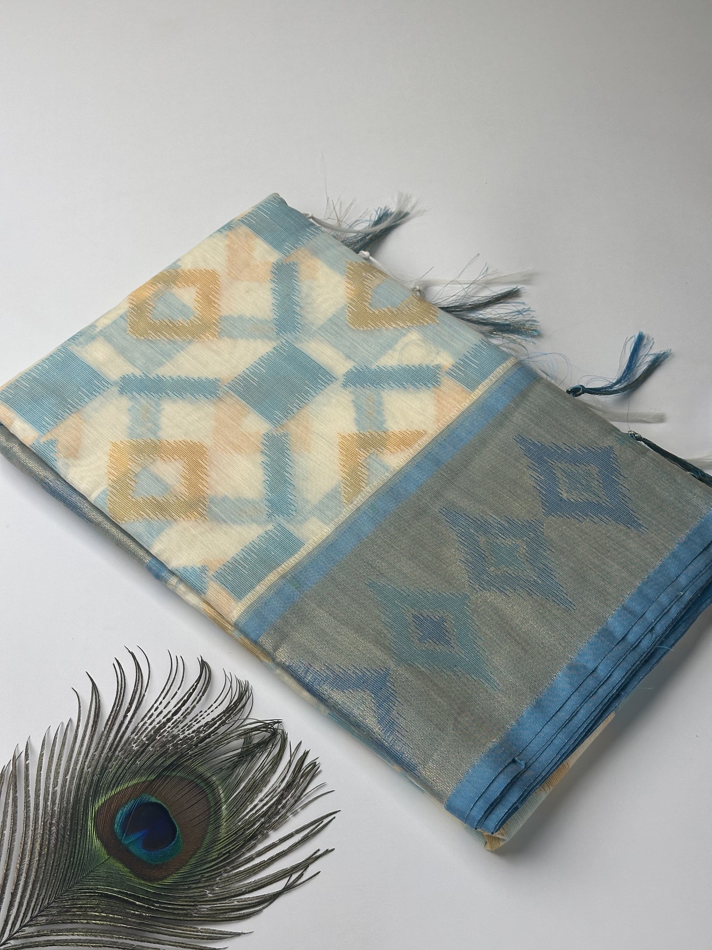 Ocean Blue Pochampally Linen Saree