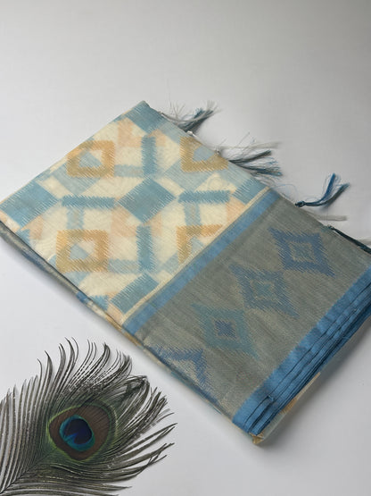 Ocean Blue Pochampally Linen Saree