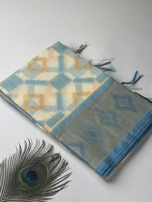 Ocean Blue Pochampally Linen Saree