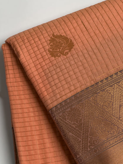 Peach Semi Silk Saree with Copper Zari Borderd Design