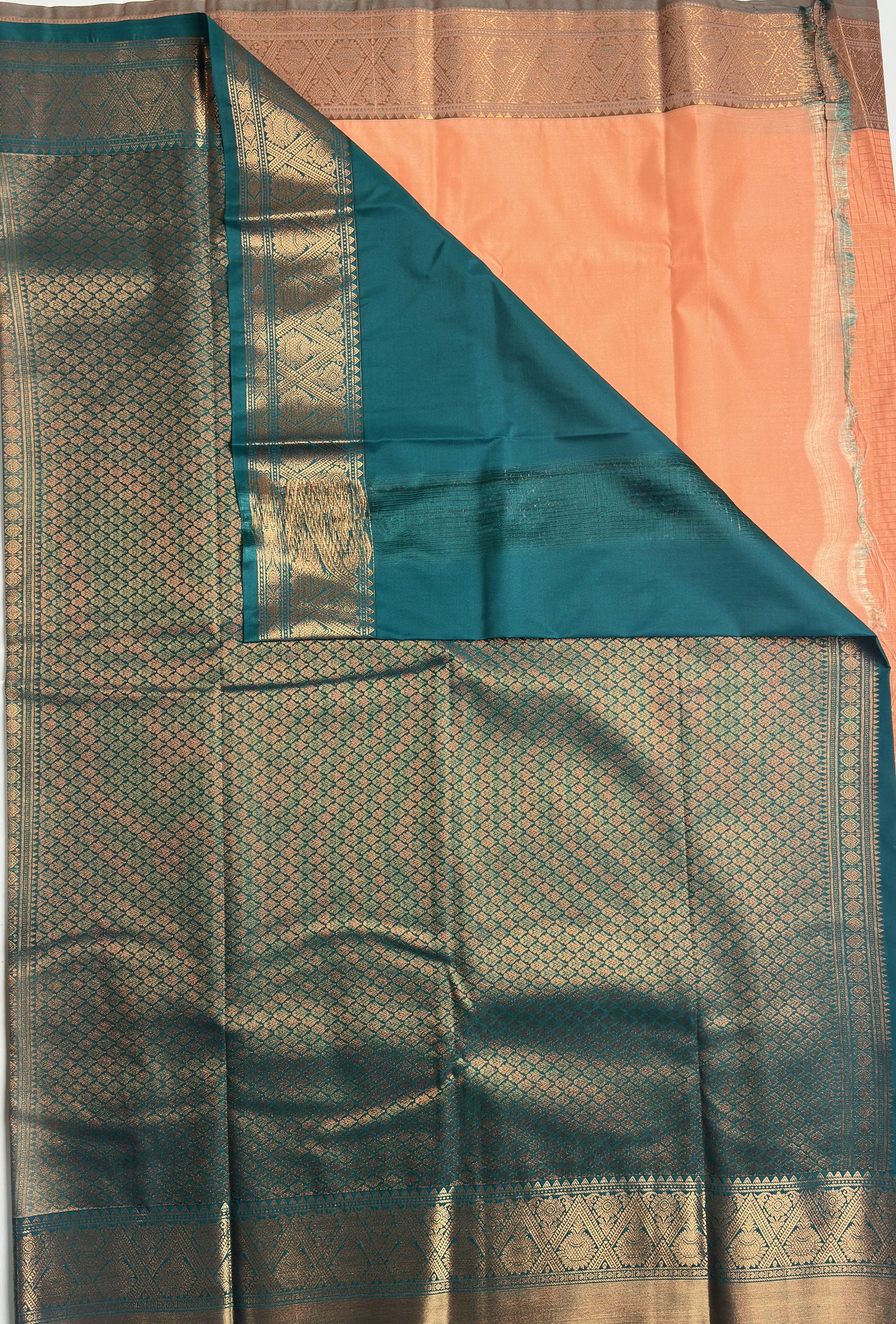 Peach Semi Silk Saree with Copper Zari Borderd Pallus