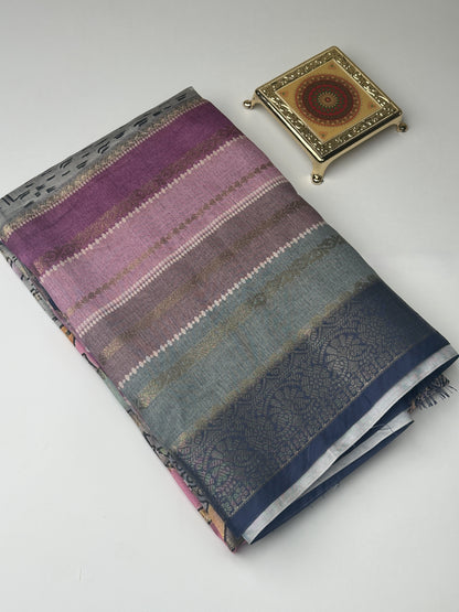 Pink Viscose Multi-Colored Printed Saree