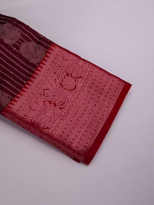 Pure Kanchi Maroon Soft Silk Saree with Intricate Zari Weaving border