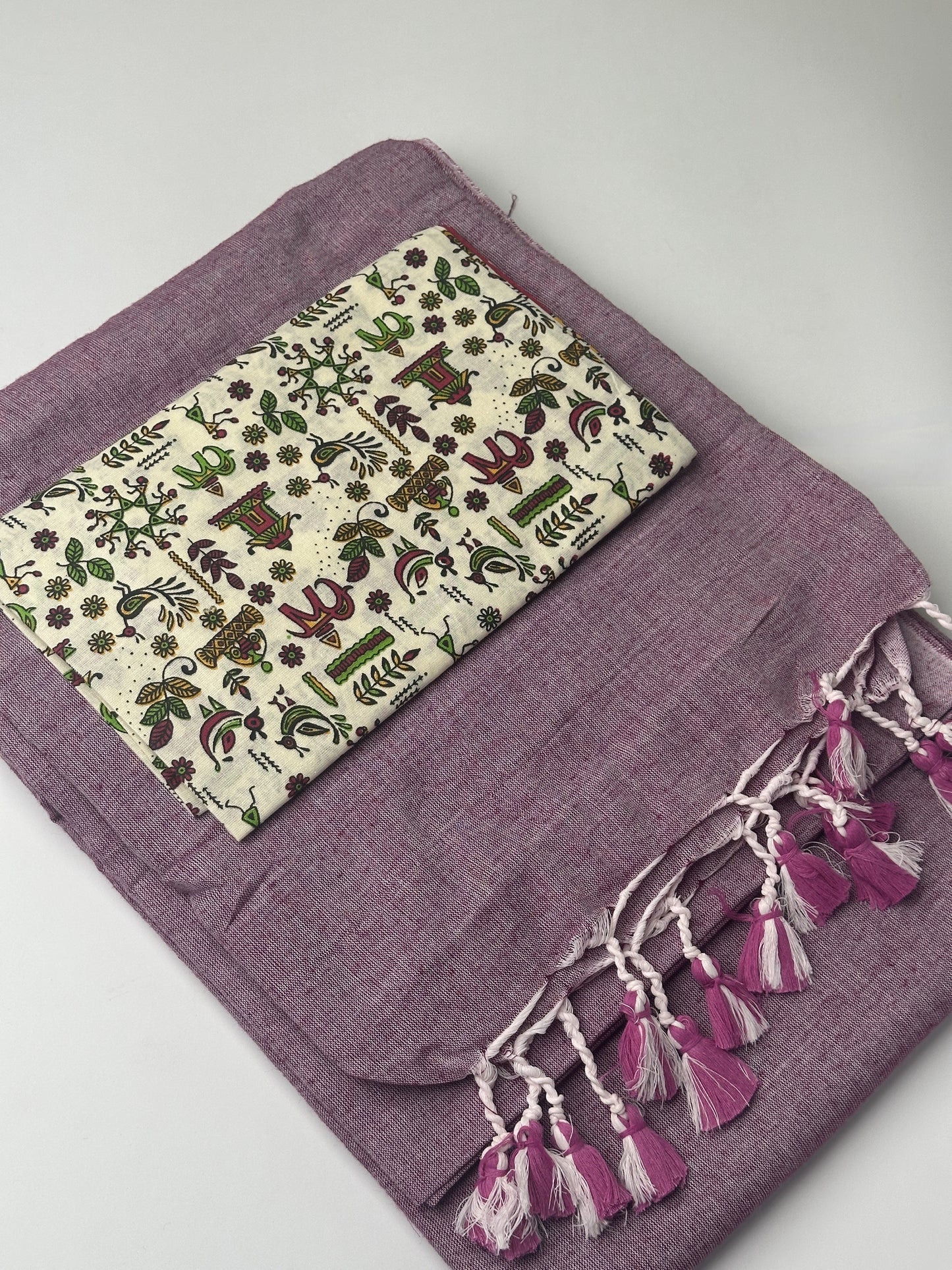 Purple Khadi Cotton Saree with Ajrakh Printed Blouse Combos Saree