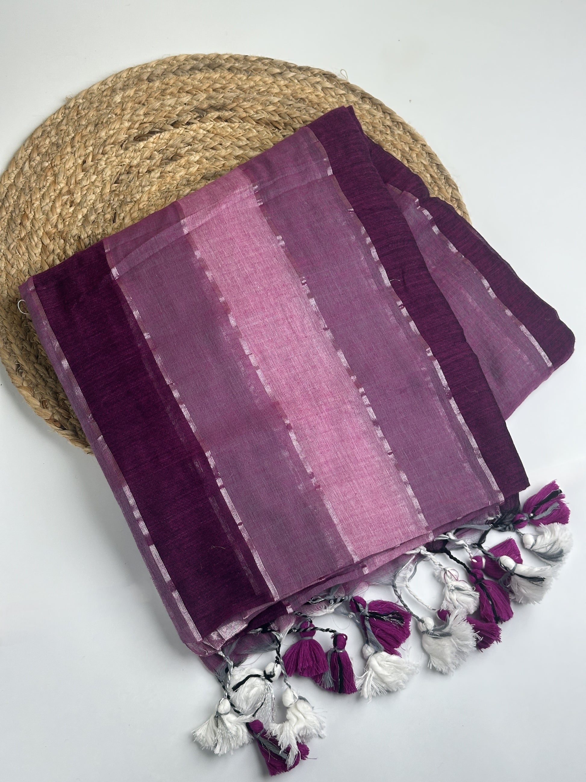 Purple Pure Mul Mul Rainbow Cotton Saree