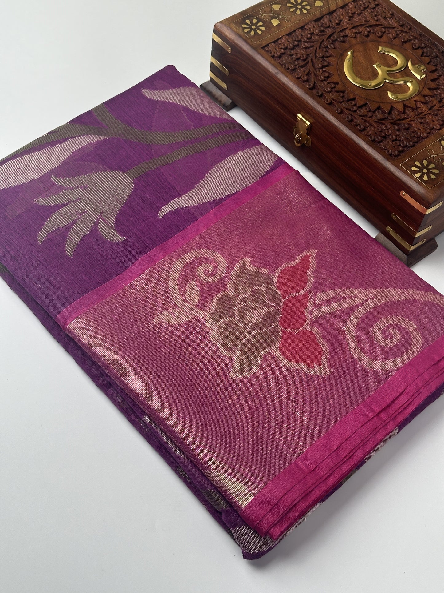 Purple with Pink Pochampally Pure Cotton Saree