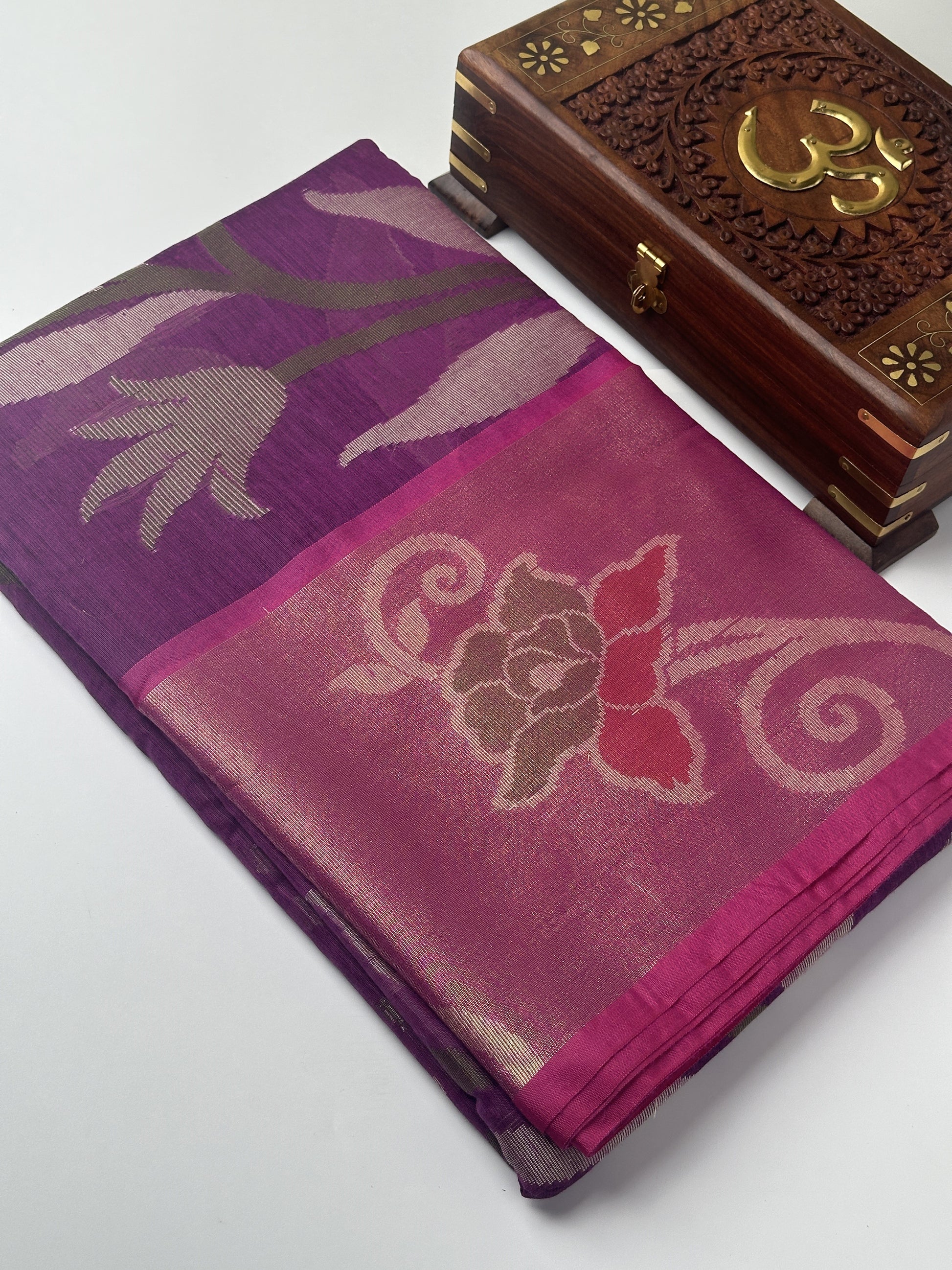 Purple with Pink Pochampally Pure Cotton Saree
