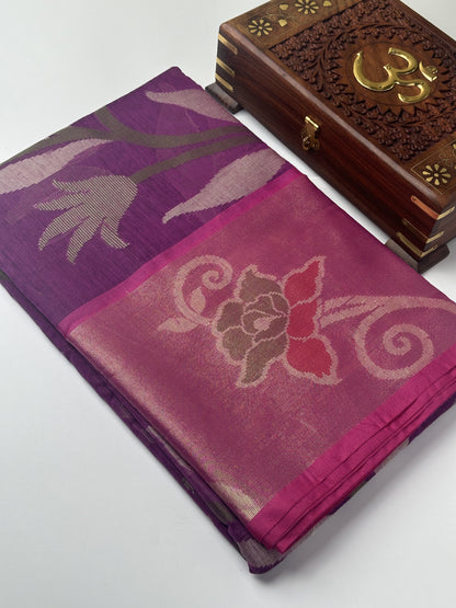 Purple with Pink Pochampally Pure Cotton Saree