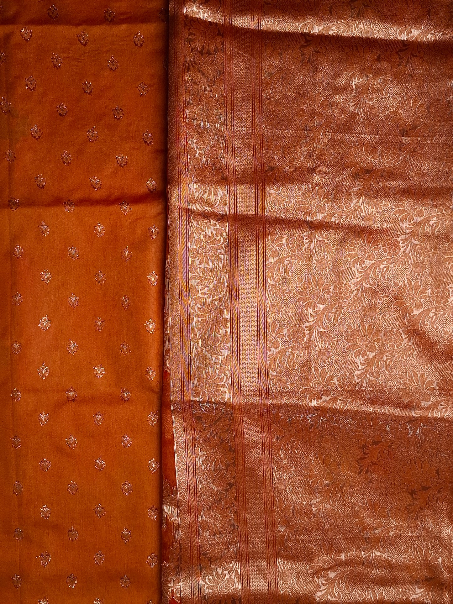 Radiant Orange Banaras Tissue Saree with Gold Borderd Design