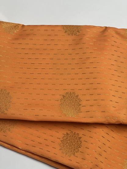 Radiant Orange Semi-Silk Saree with Sky Blue Border & Golden Zari Dotted Floral Designs