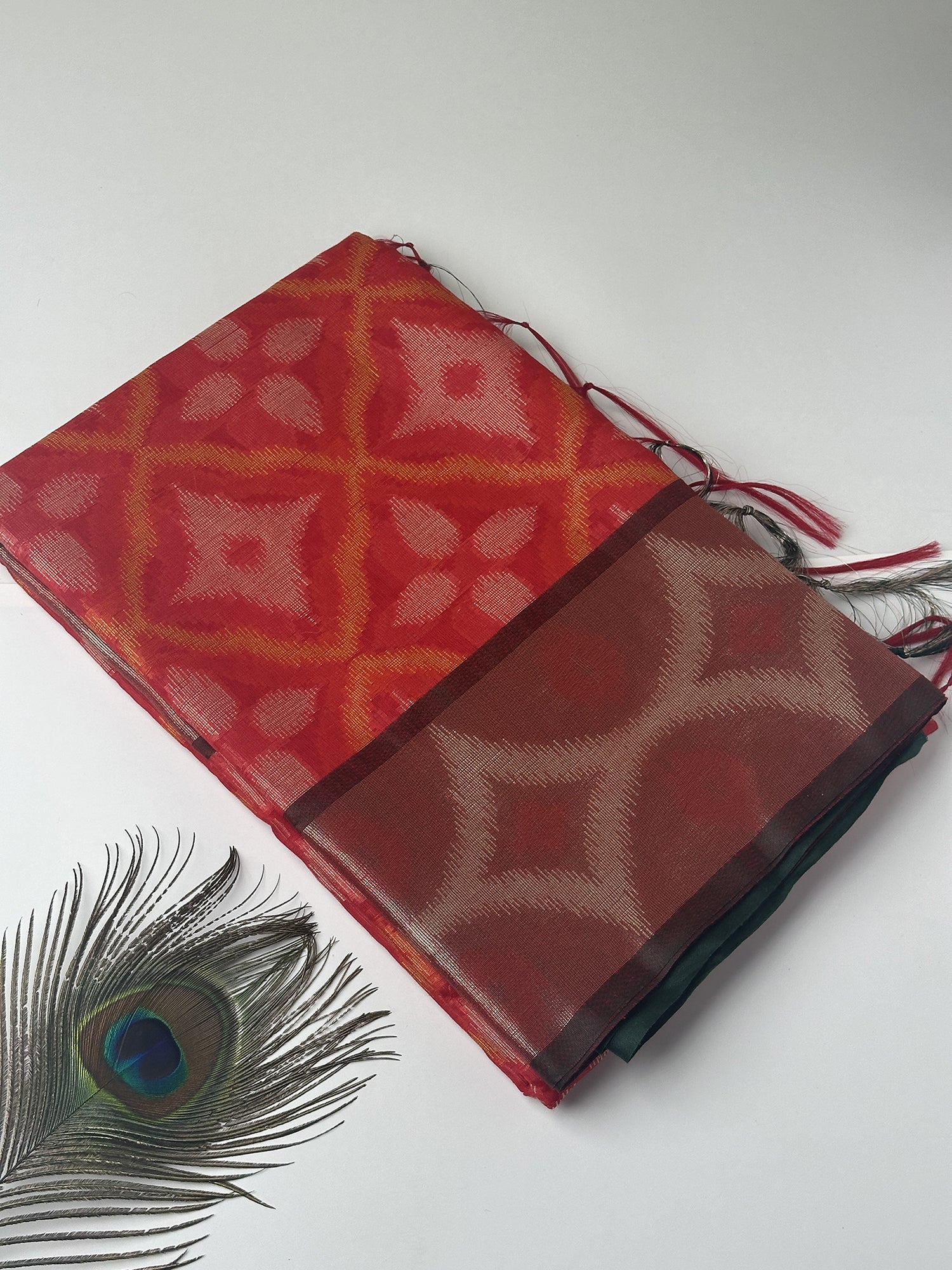 Red Pochampally Linen Saree