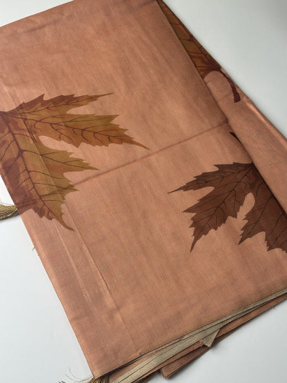 Sandal Beige Printed Cotton Saree with Elegant Floral Design Design