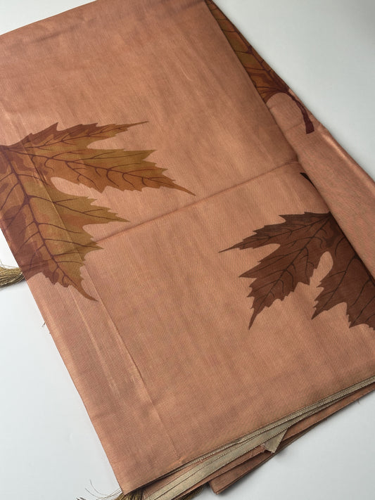 Sandal Beige Printed Cotton Saree with Elegant Floral Design Design