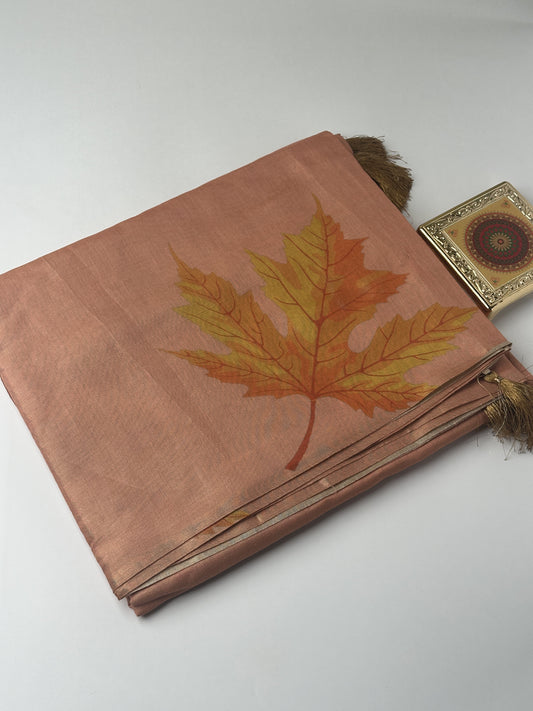 Sandal Beige Printed Cotton Saree with Elegant Floral Design Saree