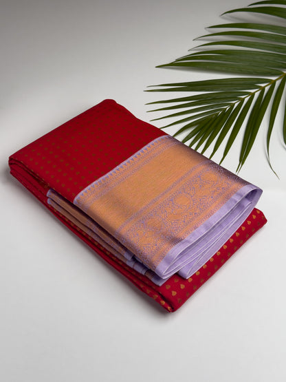 Thousand Butta Red Semi Silk Saree with Lavender Copper Zari Border saree