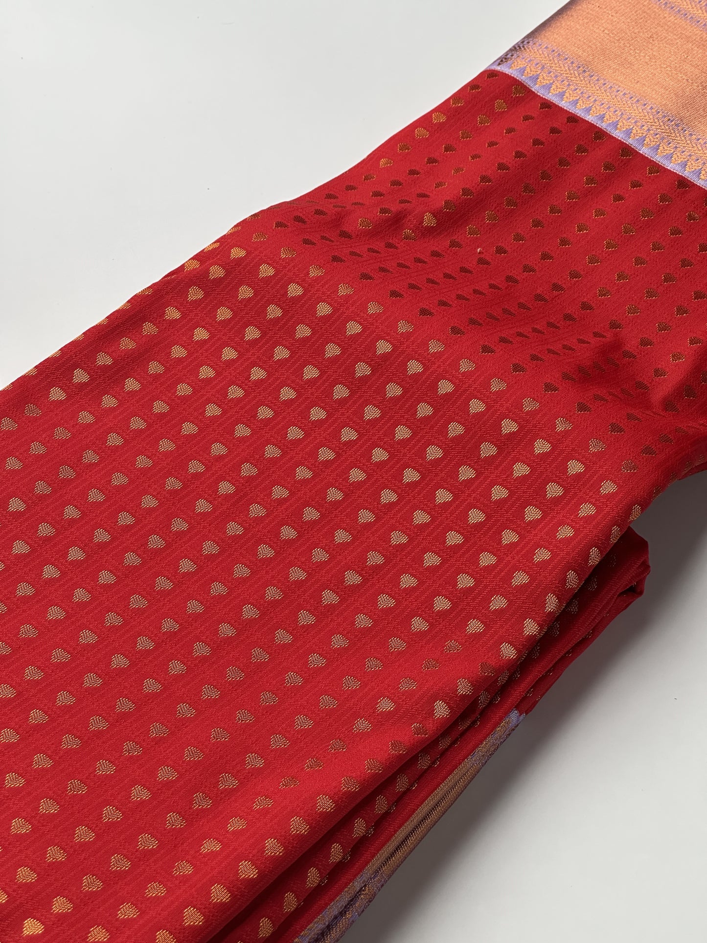 Thousand Butta Red Semi Silk Saree with Lavender Copper Zari Designs