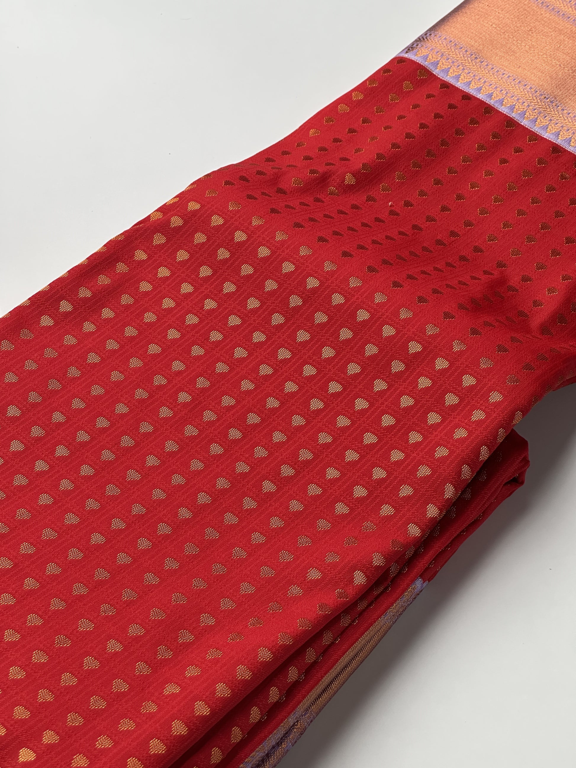 Thousand Butta Red Semi Silk Saree with Lavender Copper Zari Designs