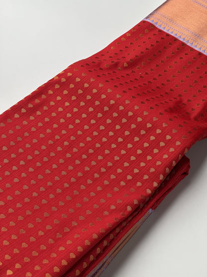 Thousand Butta Red Semi Silk Saree with Lavender Copper Zari Designs