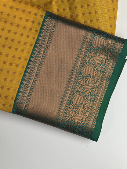 Thousand_Butta_Yellow_Semi_Kanchi_Semi_Silk_Saree_with_Green_Copper_Zari_Border_Border